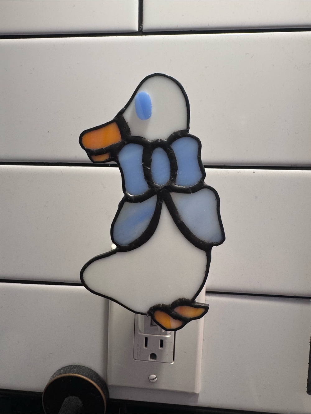 Handmade White and Blue Stained Glass Duck Wall Art